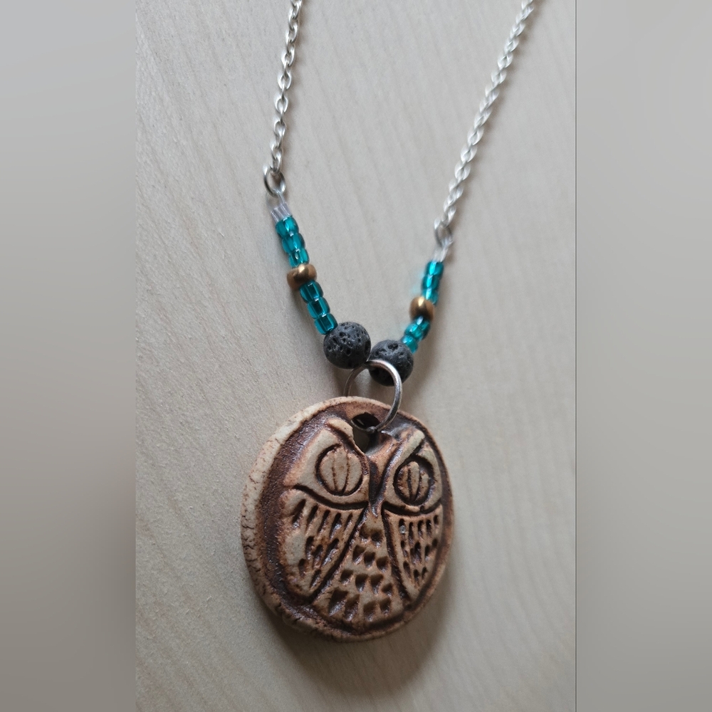 Owl Pendant Aromatherapy Necklace with Beaded Accents